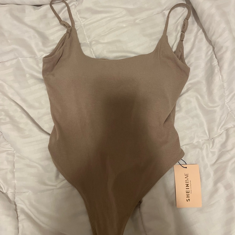 Shein Taupe Ribbed Bodysuit
